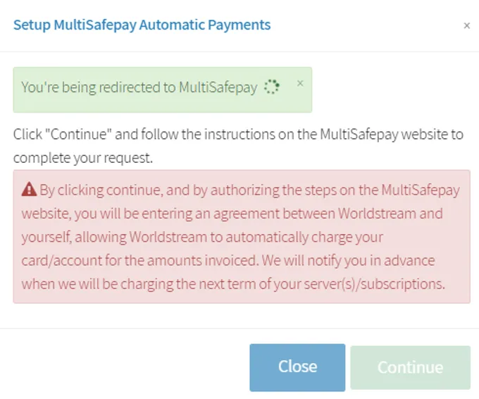 Accept Worldstream Automatic Payment