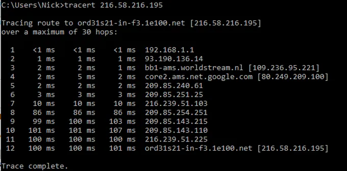 traceroute Windows